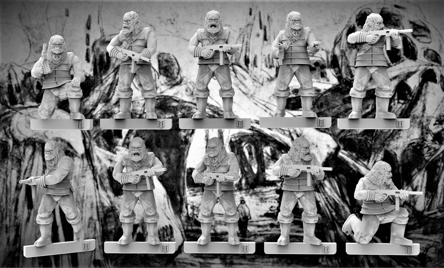 Apes with Guns (2 different sets of 10 Sculpts)