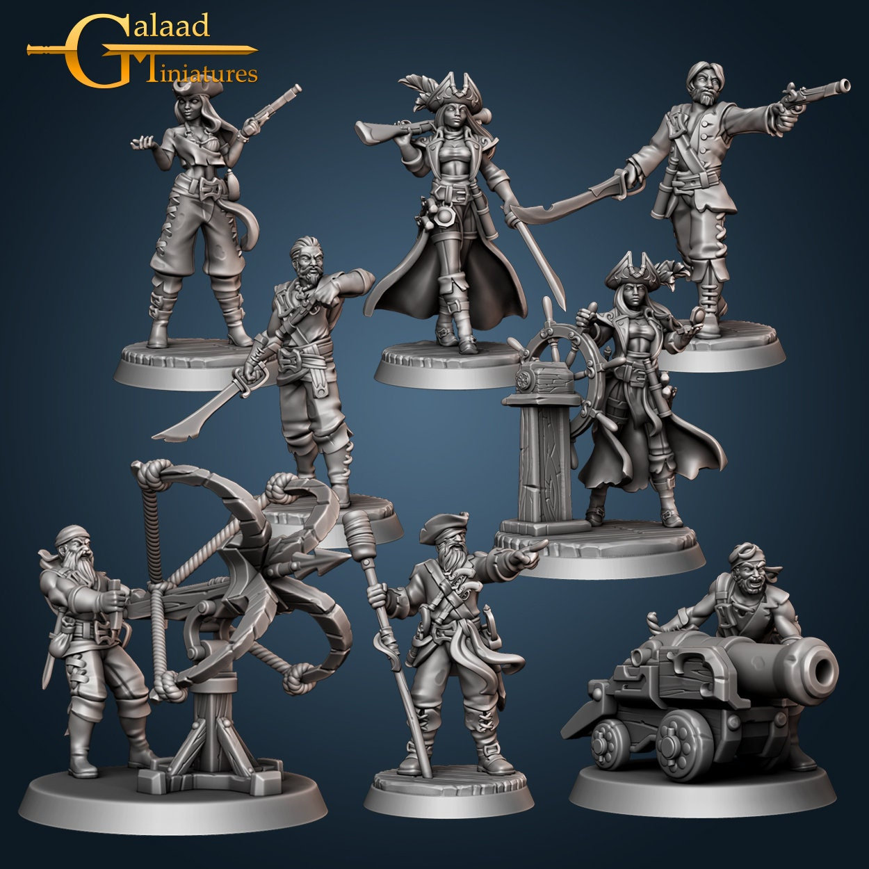 Pirate Crew (Captain, Pirates + Misc Scatter) from Galaad Miniatures
