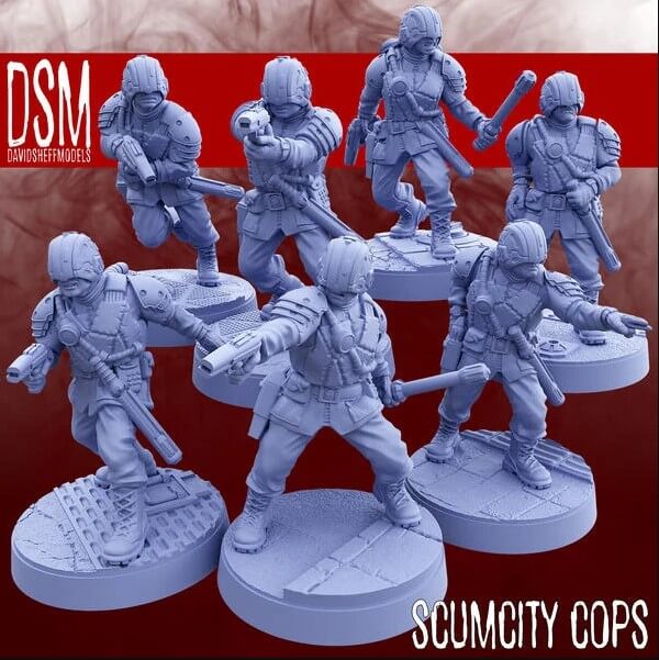 Sci-Fi Police Miniature Set – ScumCity Law Enforcement (7 Figures) - Image 2