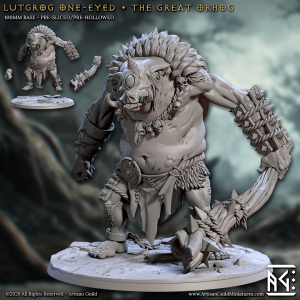 Alternative view of Pig Orc Behemoth – One-Eyed Warlord - Three Sizes (Fantasy Miniature)